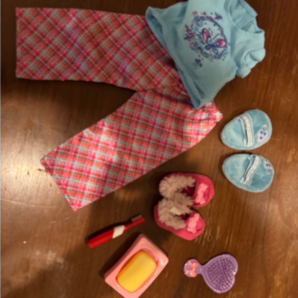 Doll Pajama Set with Blue and Pink Accessories